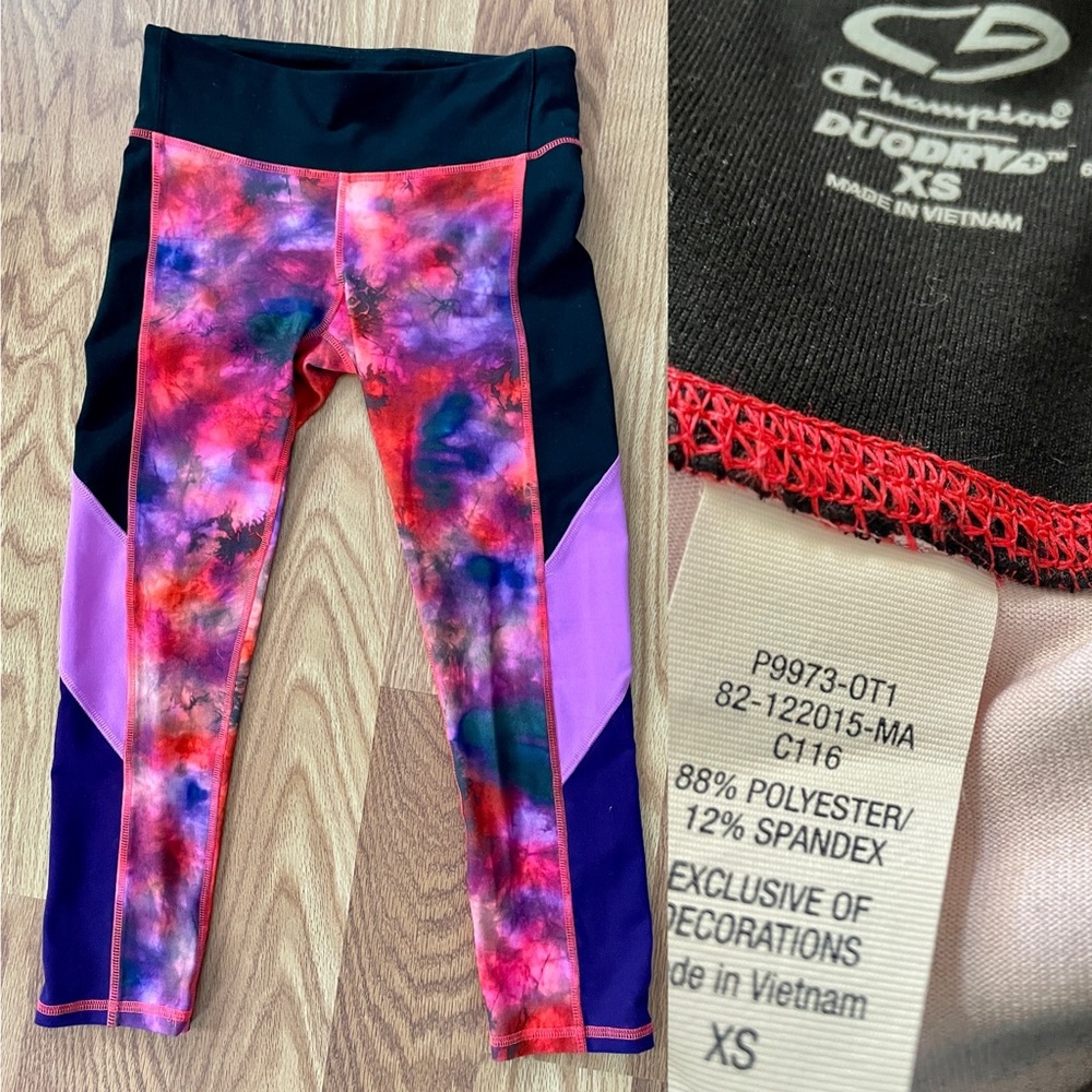CHAMPION DuoDry TIE DYE Stretch Workout Athletic LEGGINGS Size XS